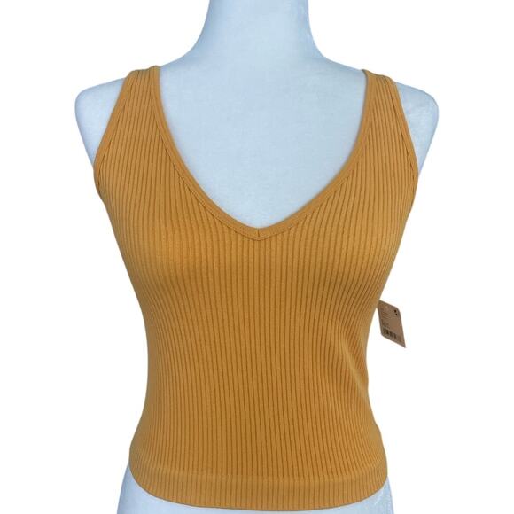 Free People Ribbed V-Neck Cropped Brami Tank Top Orange Size Medium / Large Cami - Picture 2 of 6